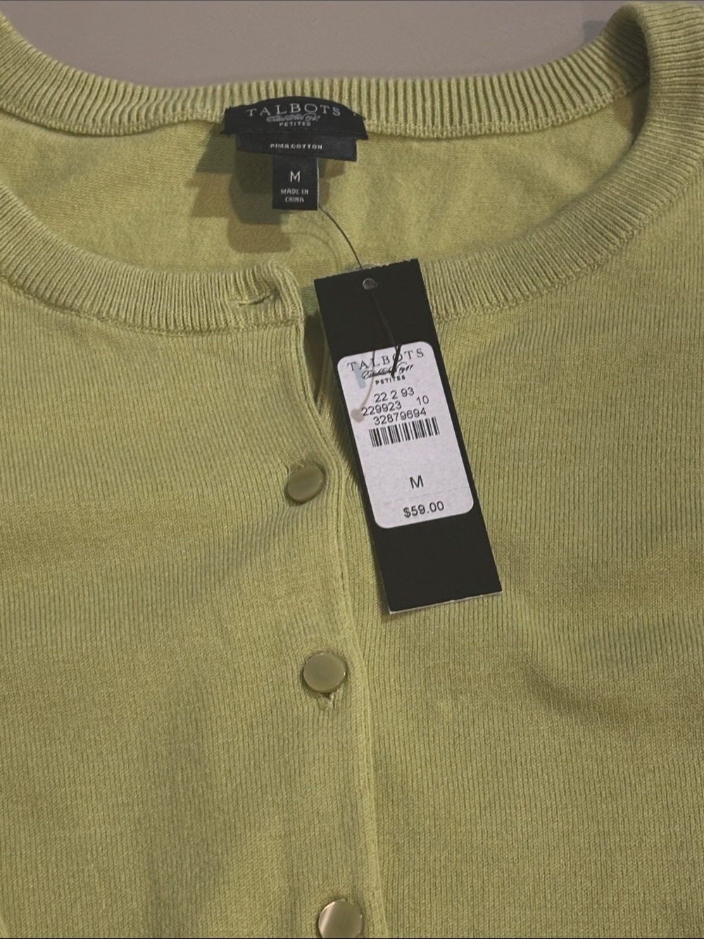 Talbots Lemon-Green Pima Cotton Blend Shell & Cardigan Set NWT Size M - Picture 7 of 8